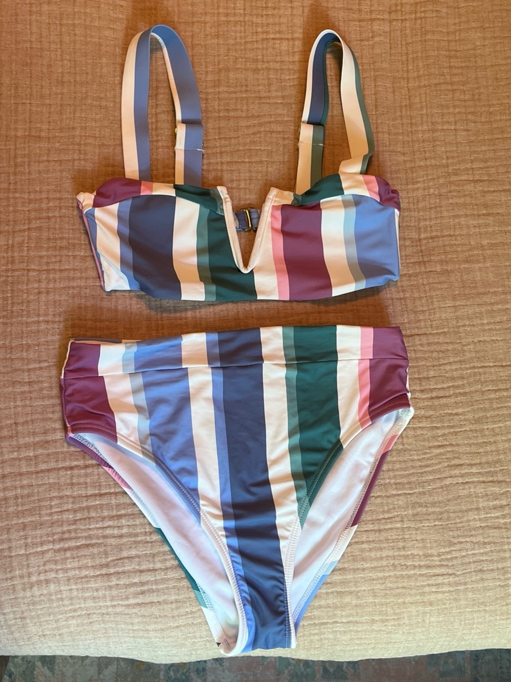 Striped High-Waist Bikini Set in Multi-Color